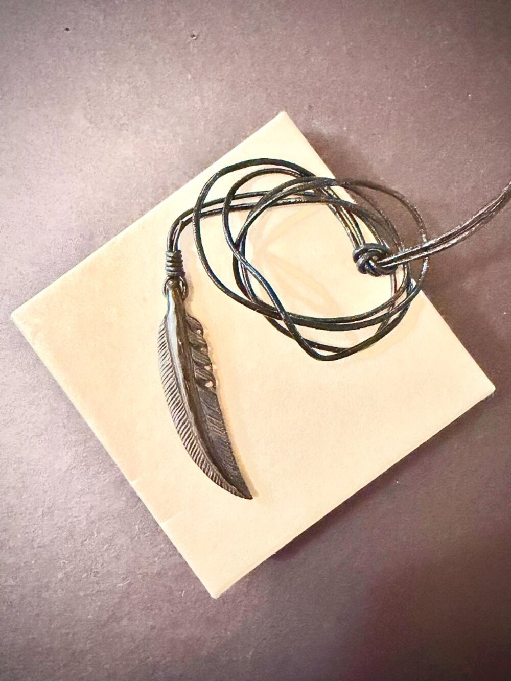 Crow Feather Totem Necklace Water Buffalo Horn Bali Artisan Adjustable Leather